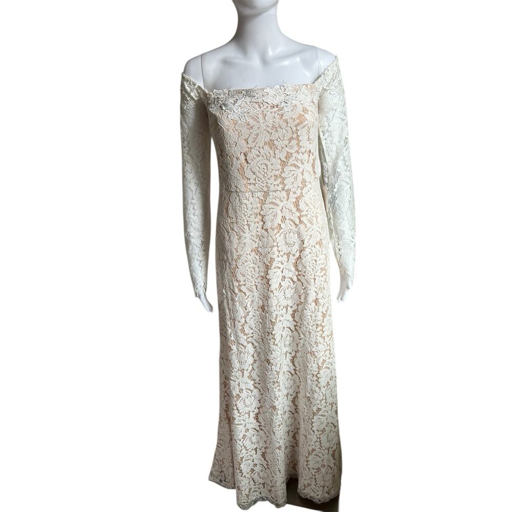 Lulus White Lace Off Shoulder Wedding Dress Long Sleeve A-Line Bridal Maxi M NWT